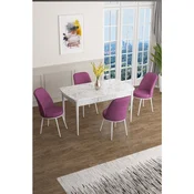 Hanah Home trpezarijski set Han, sto na razvlacenje i 4 stolice, ploca u dekoru belog mermera, ljubicasta tkanina Jerry