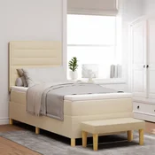 Postelja z vzmetnico z blazino krema 200 x 90 cm blago