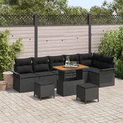 Sjedeća garnitura za vrt 9 kom. Crna poliratan 297.5 x 132.5 x 85 cm