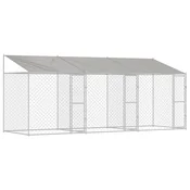 Vidaxl Pasja kletka s streho srebrna 600 x 200 x 256 cm Jeklo in PE