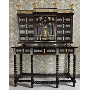 Casa Padrino luxury baroque secretary black/brown/gold - Handmade antique style solid wood secretary with doors and drawers - Baroque office furniture - Baroque furniture - Noble & Magnificent