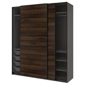 PAX/MEHAMN Garderobna omara z drsnimi vrati, temno siva črna/dvostransko temno rjava/imitacija rjav hrast, 200x66x236 cm