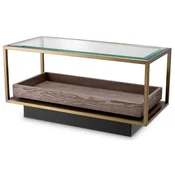 Casa Padrino luxury side table brass/gray/black 90 x 42 x H. 44 cm - Rectangular living room table with glass top - Hotel table - Living room furniture - Hotel furniture - Luxury furniture