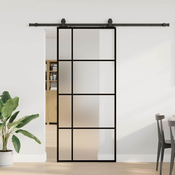 shumee vidaXL Drsna vrata z opremo črna 90x205 cm ESG steklo