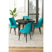 Hanah Home Set Trpezarijski sto i 4 stolice, Tirkizno-crni
