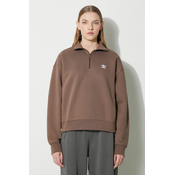 Pulover adidas Originals Essentials Halfzip Sweatshirt ženski, rjava barva, IR5938