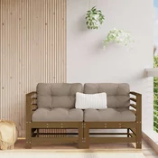 Greatstore Kotni kavč z blazinami 2 kosa medeno rjav trdna borovina