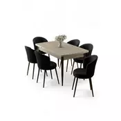 HANAH HOME Rasklopivi trpezarijski sto i stolice (7 delova) Asfel Travertine Black