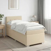 vidaXL Postelja boxspring z vzmetnico Krem 90 x 190 cm Blago