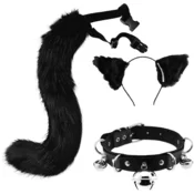 Nikcorp Kostum Cosplay Mačka Furry komplet s puhastimi ušesi, prilagodljivim repom 65 cm in ovratnico z zvončki, črn, univerzalen