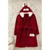 Trendyol Claret Red Belted Animal Figured Wellsoft Knitted Dressing Gown with Pockets