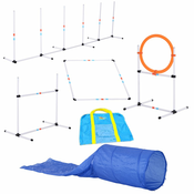 PAWHUT komplet opreme agility torba za trening 5 elementov visokega skoka in tunela za pse poliester, pe ?60 x 300cm bela, oranžna, modra