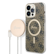 Guess Case + Charger Set iPhone 14 Pro Max 6,7 brown hard case 4G Print MagSafe (GUBPP14XH4EACSW)