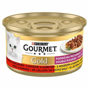 Konzerva Gourmet GOLD - pečeni i dinstani komadi mesa s govedinom i piletinom, 85g