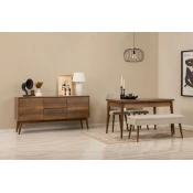 HANAH HOME Vina 02 1005 Walnut Cream Produživi trpezarijski sto, stolice i konzola (5 komada))