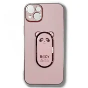 Infostyle Silikonski ovitek Bear Stand za iPhone 14 Plus Svetlo roza/PC + TPU silikon