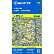 Alta Badia, Arabba - Marmolada. Vodotesen turistični zemljevid 07. Tobak