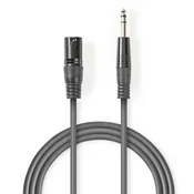 Nedis Uravnotežen zvočni kabel | XLR 3-polni moški | 6,35 mm moški | Ponikljano | 1,50 m | Okrogla | PVC | Temno siva | Kartonski tulec