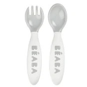 béaba® set 2 ergonomskih silikonskih žličk 1st stage grey/sage green (8+ m)