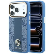 Ovitek Guess Leather 4G Stripe Round Classic Logo MagSafe za iPhone 17 Pro/18 Pro - blue