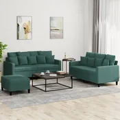 3-dijelni set sofa s jastucima tamnozeleni baršunasti