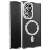 AVIZAR Diamantno ohišje za Samsung Galaxy S25 Ultra MagSafe Obris Strass, Srebrna, (5000010162)