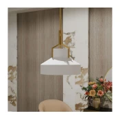 Quoizel QZ-BRECKEN-2P-AB-OPAL - Luster na štangu BRECKEN 2xE27/60W/230V zlatna/bela