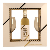 Poklon set premium Belo vino 0.75l + 2 caše