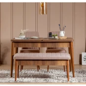 Hanah Home Set trpezarijski sto, 2 trpezarijske stolice i klupa Vina 0900 Orah