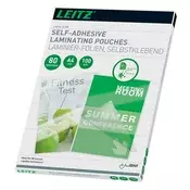 Laminacijska folija za vruće laminiranje, 80 mikrona, A4, sjajna, samoljepljiva, LEITZ 33872