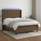 Greatstore Box spring postelja z vzmetnico LED temno rjava 140x190cm blago