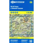 shumee Val di Fassa in Dolomiti Fassane. Vodoodporna turistična karta 06. Tobak