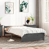 shumee vidaXL Posteljni okvir siv masiven les 75x190 cm enojni