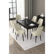 Hanah Home trpezarijski set Nex, sto na razvlacenje i 6 stolica, ploca u dekoru crnog mermera, krem tkanina Babyface