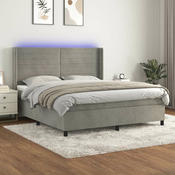 Greatstore Box spring postelja z vzmetnico LED svetlo siva 160x200cm žamet