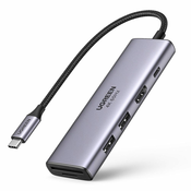 Ugreen 6v1 večnamenski USB Type C HUB - 2x USB 3.2 Gen 1/HDMI 4K 60Hz/bralnik kartic SD in TF/USB Type C PD 100W siva (60384 CM511)