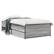 Vidaxl Posteljni okvir siva sonoma 75x190 cm inženirski les in kovina