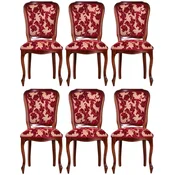 Casa Padrino luxury Art Nouveau dining chair set of 6 bordeaux red/cream/brown 49 x 57 x H. 99 cm - Elegant kitchen chairs with pattern - Baroque & Art Nouveau dining room furniture