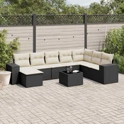 9-dijelni set vrtnih sofa s jastucima crni od poliratana Crna
