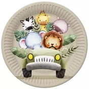 Safari živali v džipu papirnati krožniki paket – 18 cm, 8 kosov