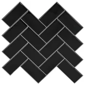 Vidaxl Ploščica ribje kosti 10 szt. Črna 30 x 30 cm Poliuretan in PET