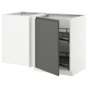 METOD Ug. podni ormaric s izvlac. umet., bela/Voxtorp tamnosiva, 128x68 cm