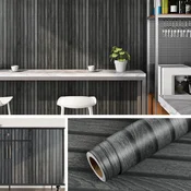 Samolepilna tapeta za pohištvo 3D Antracit Lesena tekstura PVC 40 cm x 10 m – Vodoodporna, pralna, enostavna montaža, za kuhinjo, spalnico, omaro, steno