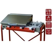 Stoni plinski roštilj, inox 80 x 40 sa kuvalom, Fe 5mm ploca, dva gorionika sa inox poklopcem i nogama visine 85 cm Gurman 80k - Plus