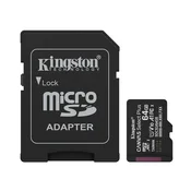 Memorije kartice KINGSTON SDCS3/64GB/microSDXC/64GB/Class10 U1/80MB/s-10MB/s+adapter