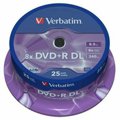 Verbatim DVD+R DL diskovi Rohling 8.5 GB Verbatim 43757 25 kom. okrugla kutija srebrna mat površina