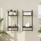 Zidne police s preckama 2 kom smeda boja hrasta 30x25x65 cm