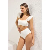Trendyol White Bralette Frill Textured High Waist Hipster Bikini Set