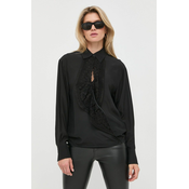 Svilena košulja Victoria Beckham za žene, boja: crna, relaxed, s klasičnim ovratnikom