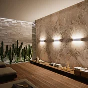 Linea Light LED stenska svetilka Satori, širina 30,5 cm, bela, 2.700 K, aluminij - Dnevna soba/jedilnica
